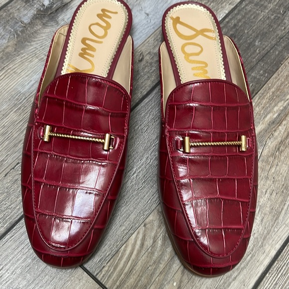 Women Sam Edelman Linnie Rhubarb Mules Almond Toe 7.5 Embellished Loafer New - Picture 4 of 5